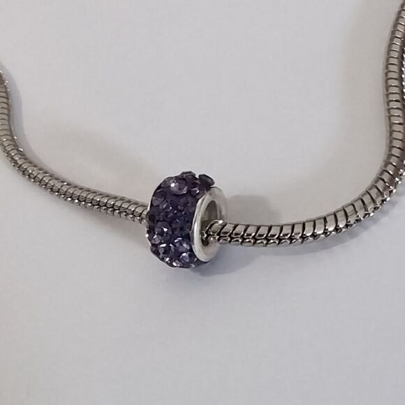 Silver Purple with Purple Rhinestones Charm for Pandora Style Bracelet - Picture 3 of 3